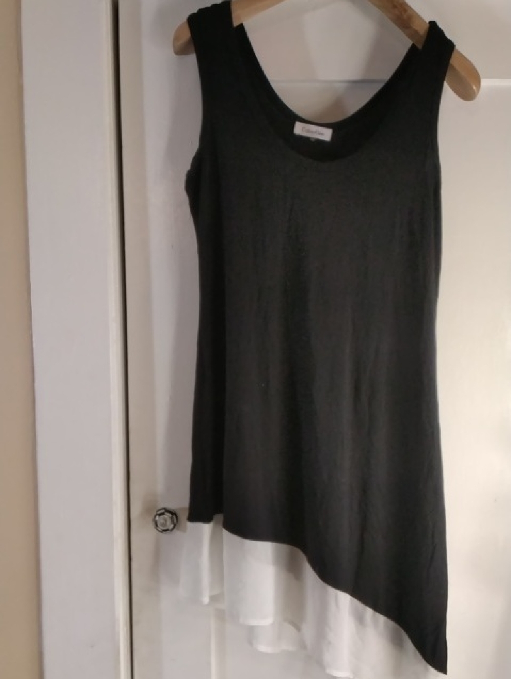 Calvin Klein Black Layered Tank with White Chiffon Hem